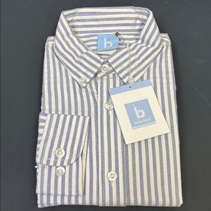 Sz 12 Bella Bliss Boy's Blue Striped Shirt button up long sleeve 100% cotton